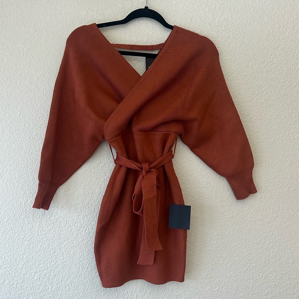 Lulus Modena Rust Brown Dolman Sleeve Bodycon Sweter Dress size small NWT